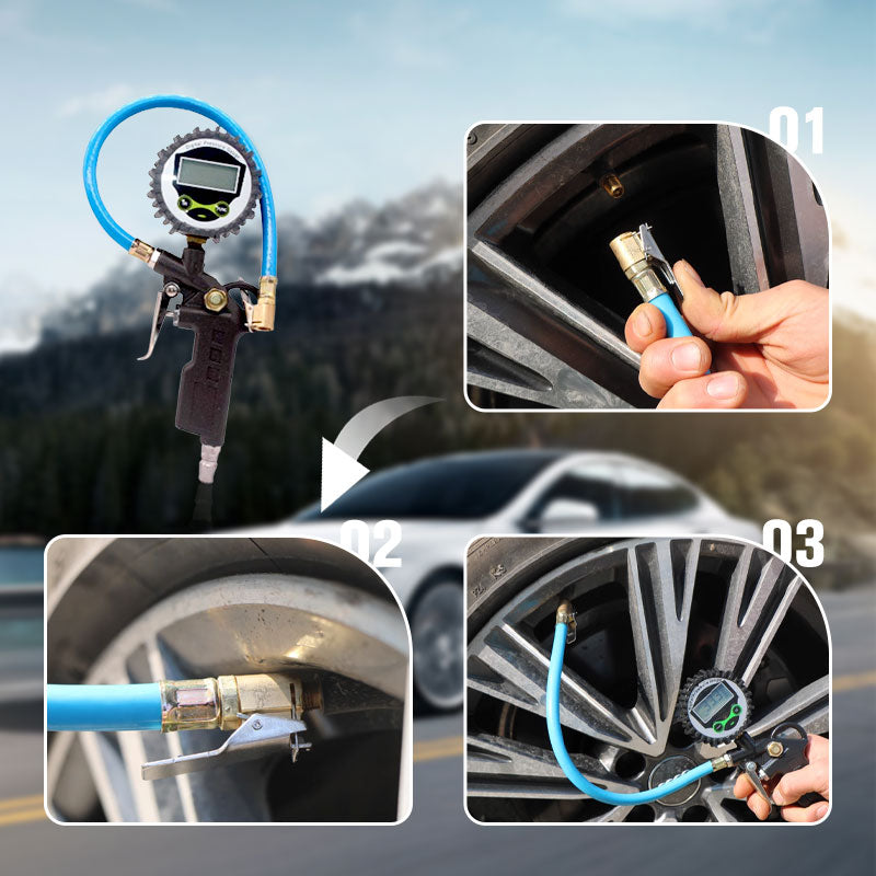 🚗 50 % Rabatt! Digitaler Reifenfüller mit Manometer – Präziser Reifendruckprüfer für Auto, Motorrad & Werkstatt