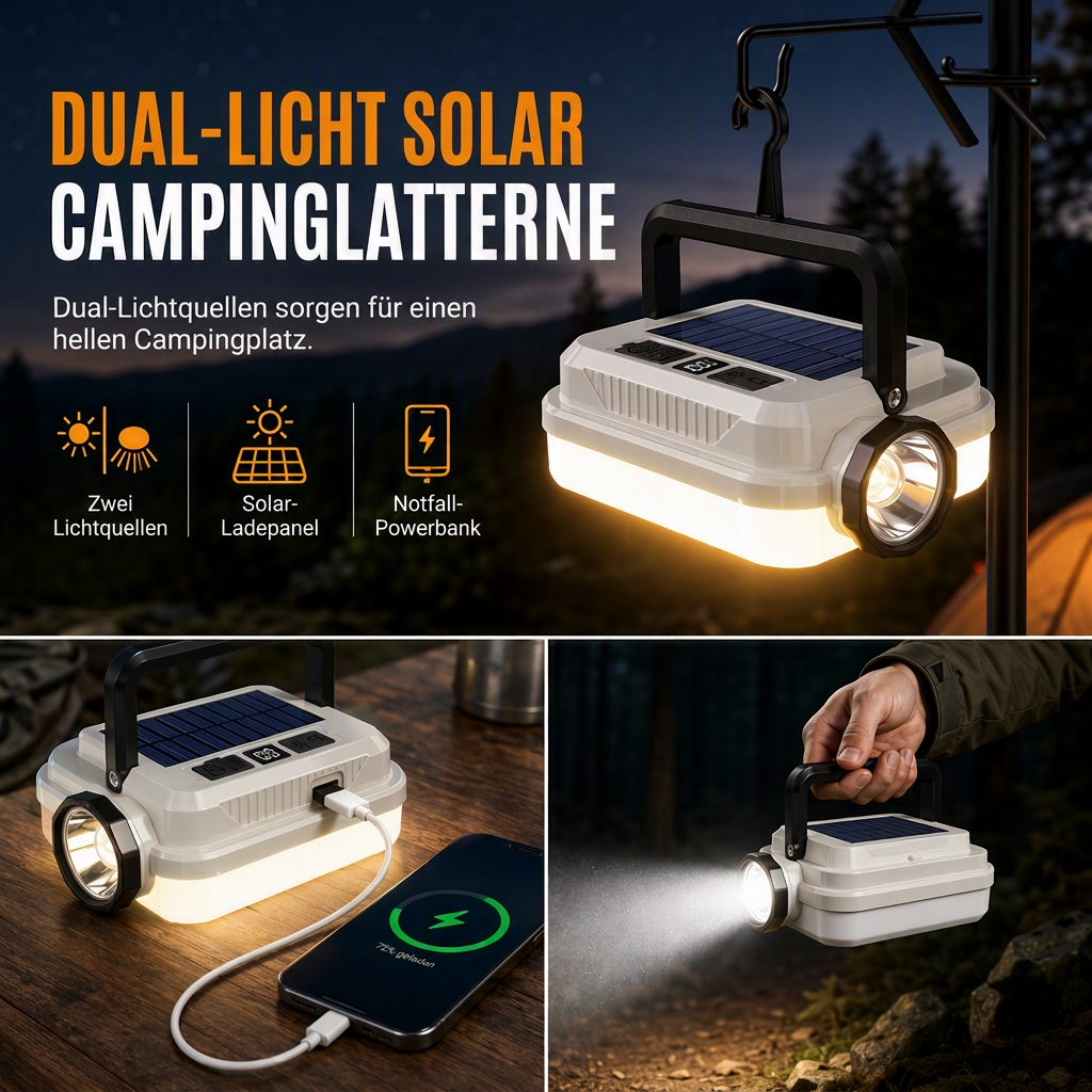🏕️ 50% RABATT! 🔦 Solar-Campinglampe – Wiederaufladbar & lange Akkulaufzeit ✨
