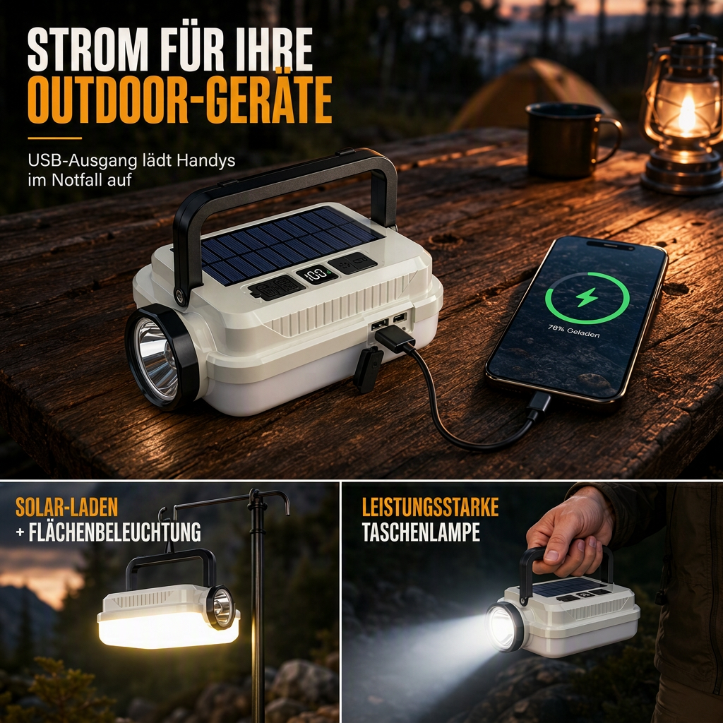 🏕️ 50% RABATT! 🔦 Solar-Campinglampe – Wiederaufladbar & lange Akkulaufzeit ✨