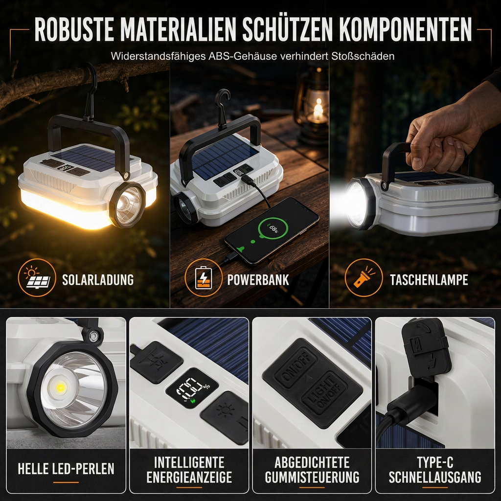 🏕️ 50% RABATT! 🔦 Solar-Campinglampe – Wiederaufladbar & lange Akkulaufzeit ✨