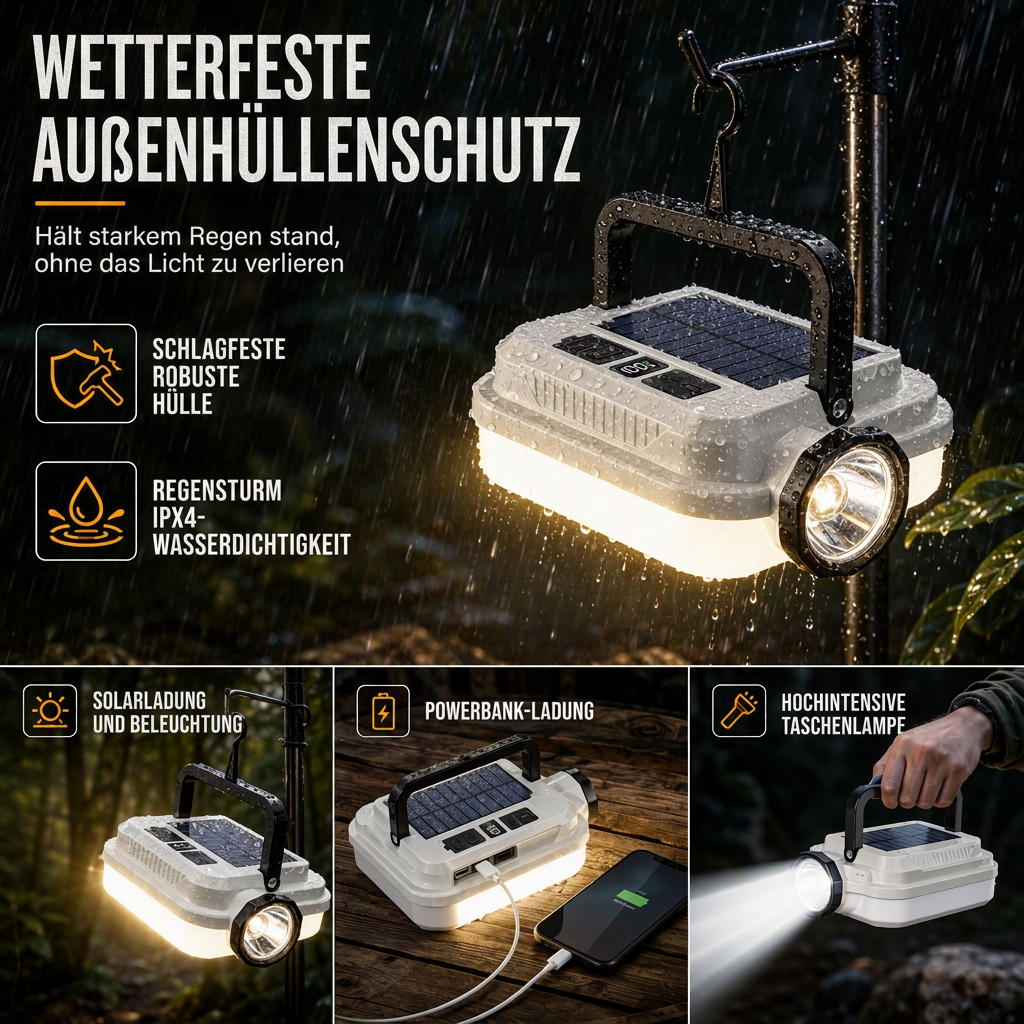 🏕️ 50% RABATT! 🔦 Solar-Campinglampe – Wiederaufladbar & lange Akkulaufzeit ✨