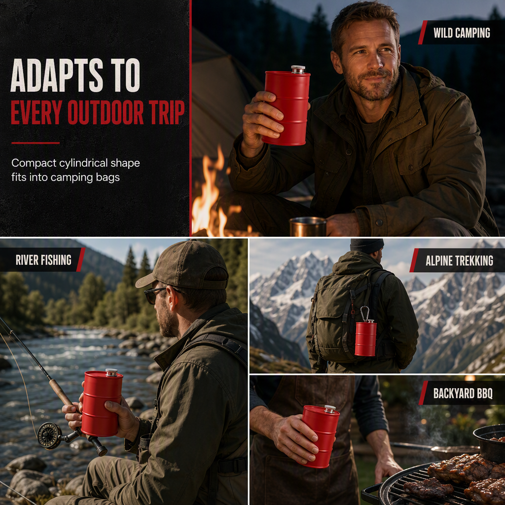 🥃 Tragbarer Flachmann aus 304 Edelstahl in Kanister-Form – für Camping, Outdoor & unterwegs