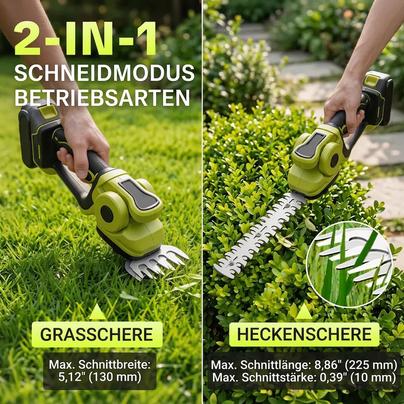 2-in-1 Akku-Heckenschere & Grasschere
