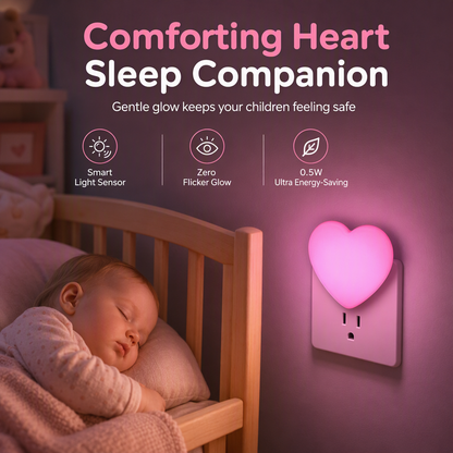 💕 50 % Rabatt! Herzförmiges LED-Nachtlicht mit Lichtsensor – Steckdosenlampe für Schlafzimmer, Flur & Zuhause