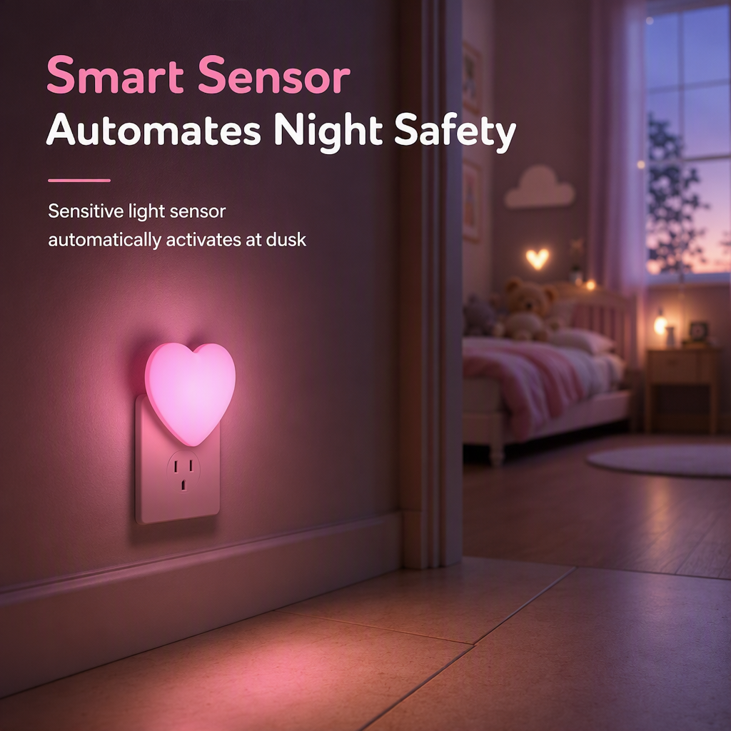 💕 50 % Rabatt! Herzförmiges LED-Nachtlicht mit Lichtsensor – Steckdosenlampe für Schlafzimmer, Flur & Zuhause