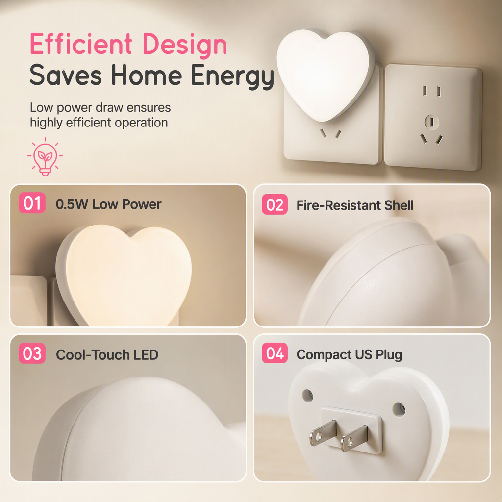 💕 50 % Rabatt! Herzförmiges LED-Nachtlicht mit Lichtsensor – Steckdosenlampe für Schlafzimmer, Flur & Zuhause