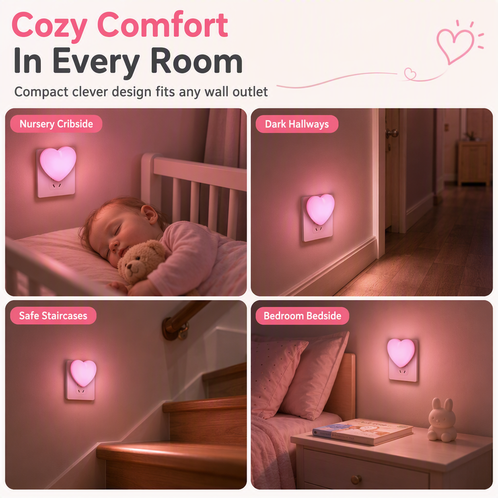 💕 50 % Rabatt! Herzförmiges LED-Nachtlicht mit Lichtsensor – Steckdosenlampe für Schlafzimmer, Flur & Zuhause