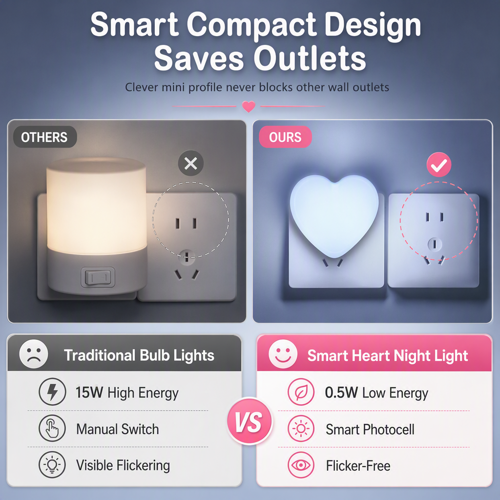 💕 50 % Rabatt! Herzförmiges LED-Nachtlicht mit Lichtsensor – Steckdosenlampe für Schlafzimmer, Flur & Zuhause