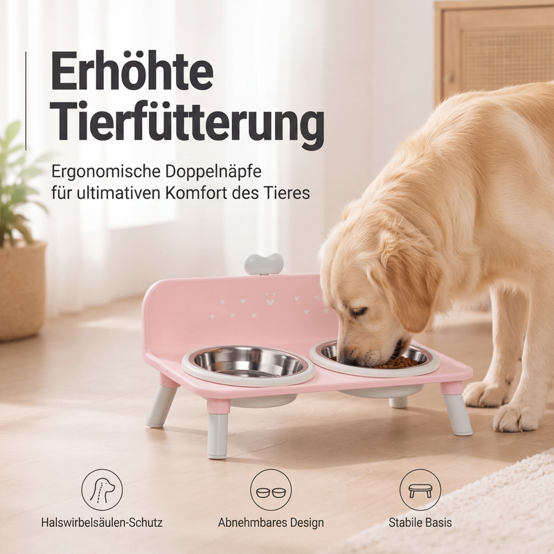 🐶 50 % Rabatt! Höhenverstellbarer Doppelnapf für Hunde & Katzen – Abnehmbare Futternäpfe mit stabilem Napfständer