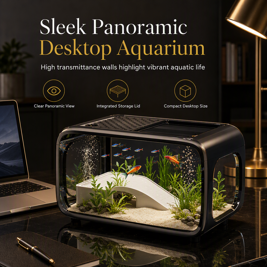 🐟 50 % Rabatt! 🌿Transparentes Mini-Aquarium mit Deckel – Dekorativer Fischbehälter für Wohnzimmer, Büro & Zuhause