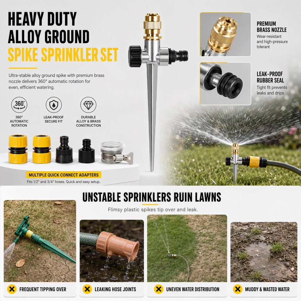 🌱 50 % Rabatt! Rotierender Gartensprinkler mit Messingdüse – Metall Rasensprenger für gleichmäßige Gartenbewässerung
