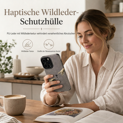 ✝️ 50 % Rabatt! iPhone Hülle in Wildleder-Optik mit Kreuz-Motiv – Vintage Design & stilvoller Schutz