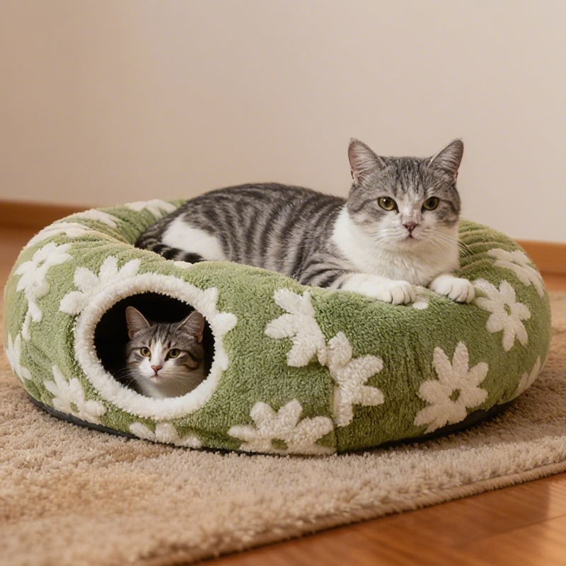 🐱 Donut-Katzentunnel aus Plüsch – weiche Spielröhre zum Rollen, Verstecken & Kuscheln