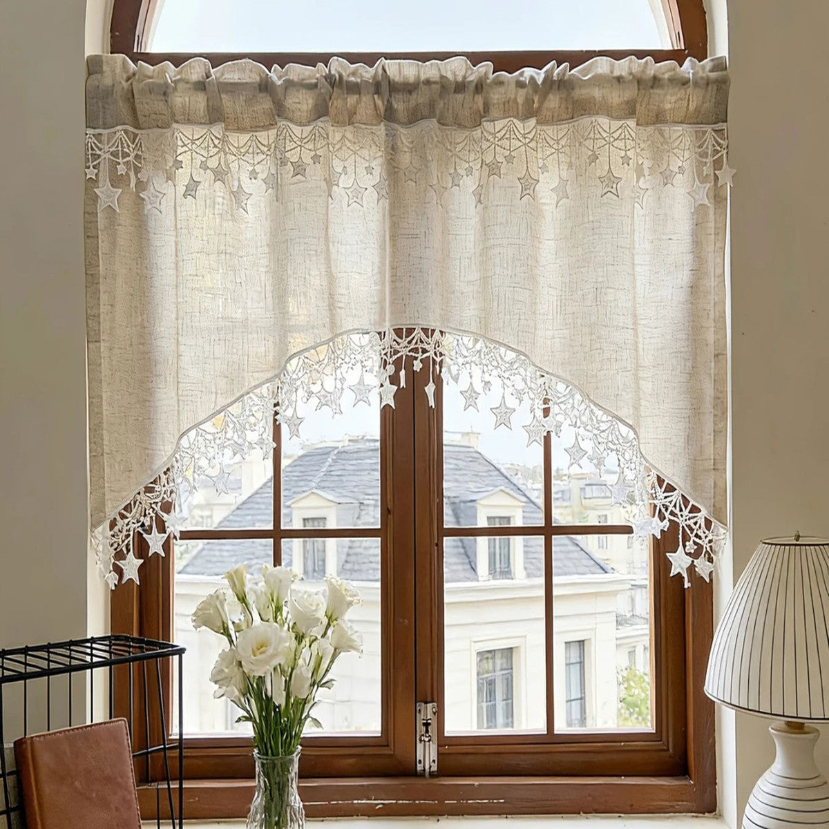 ⭐ Landhaus-Gardine mit Sternen – leichte Fenstervorhänge für Küche, Café & Zuhause