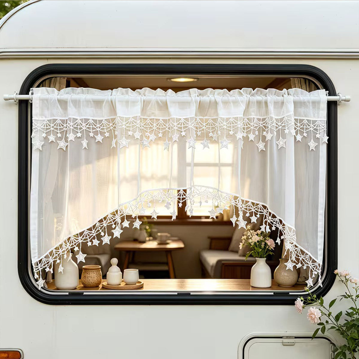 ⭐ Landhaus-Gardine mit Sternen – leichte Fenstervorhänge für Küche, Café & Zuhause