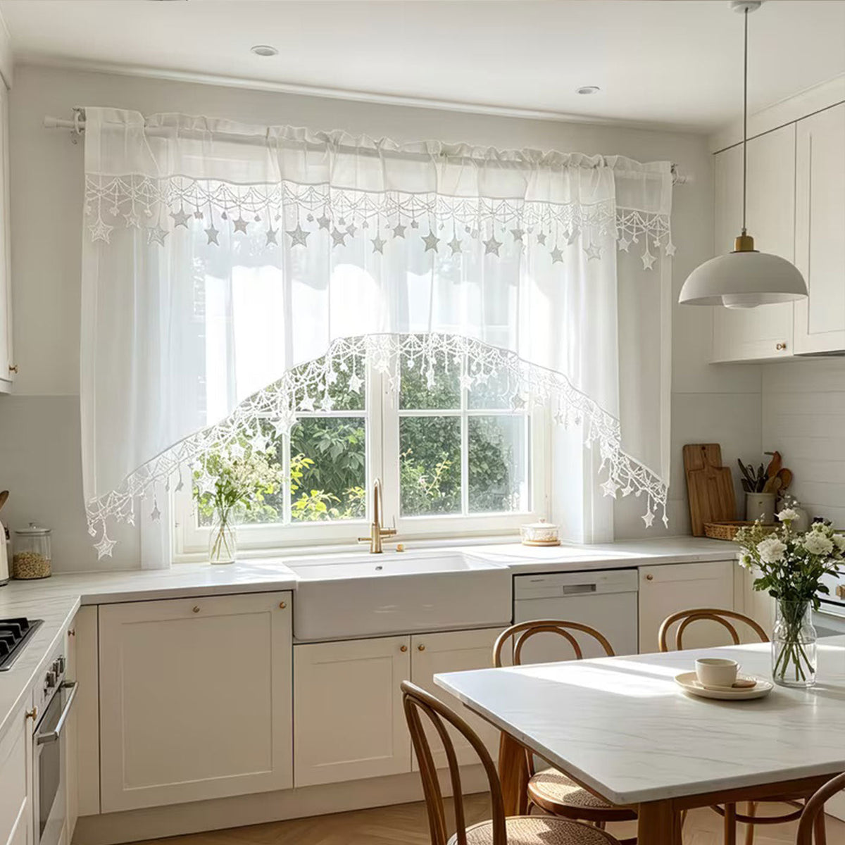 ⭐ Landhaus-Gardine mit Sternen – leichte Fenstervorhänge für Küche, Café & Zuhause