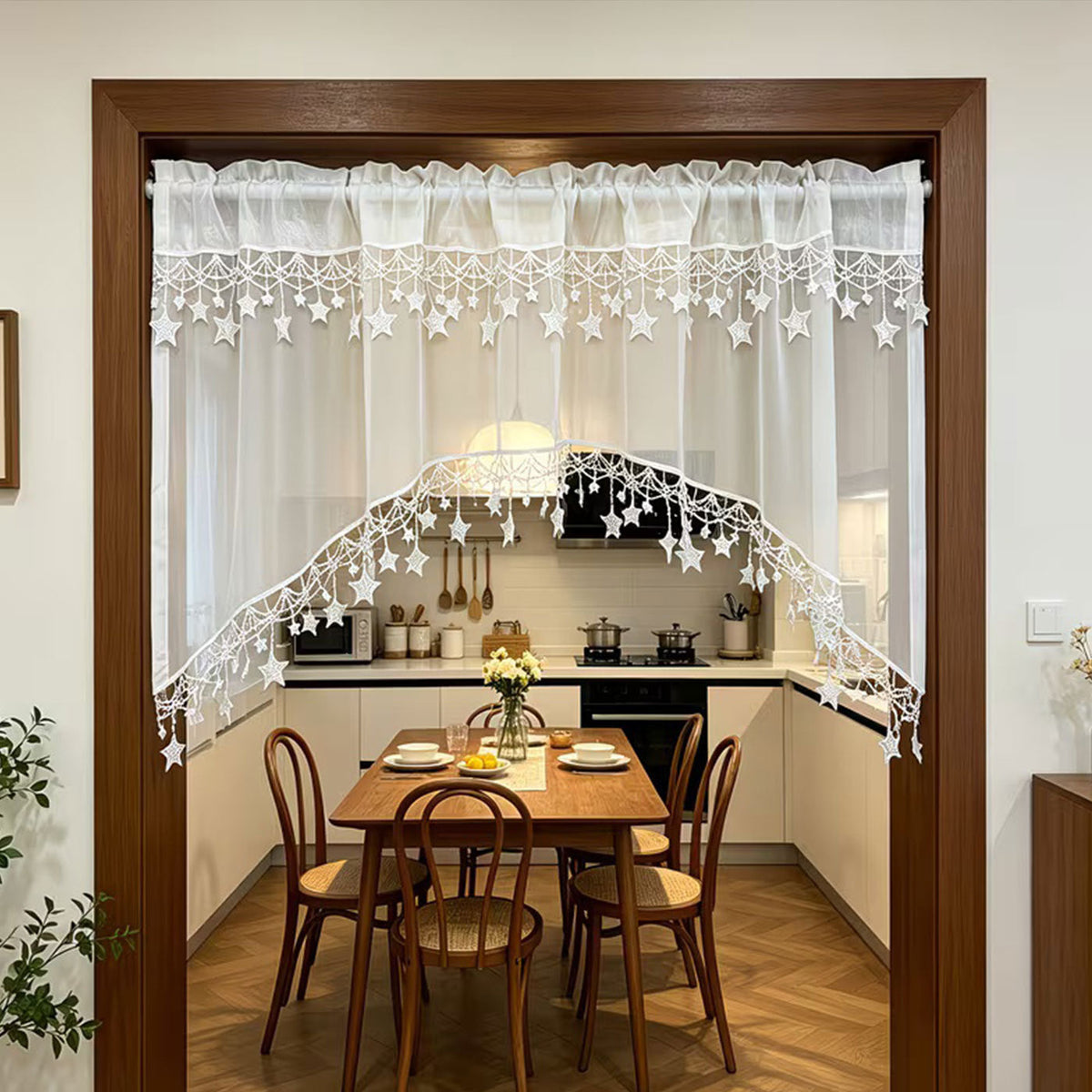 ⭐ Landhaus-Gardine mit Sternen – leichte Fenstervorhänge für Küche, Café & Zuhause