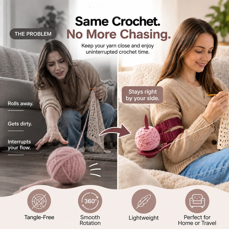 🧶 Drehbarer Wollehalter mit Armhalterung – verhindert Rollen & Verheddern der Wolle, für Stricken & Häkeln