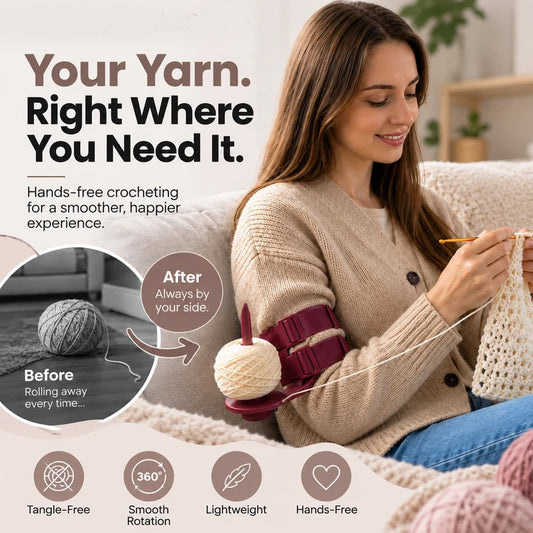 🧶 Drehbarer Wollehalter mit Armhalterung – verhindert Rollen & Verheddern der Wolle, für Stricken & Häkeln
