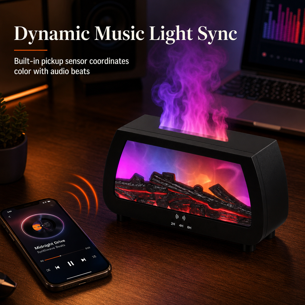 🔥 Kamin-Luftbefeuchter mit Flammeneffekt & Aroma-Diffusor – automatische Duftabgabe, für ätherische Öle