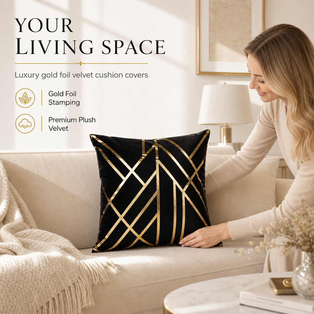 ⏰🛋️ 2 kaufen, 1 gratis – Goldgeprägter Kissenbezug, klassisch & elegant für Sofa & Zuhause