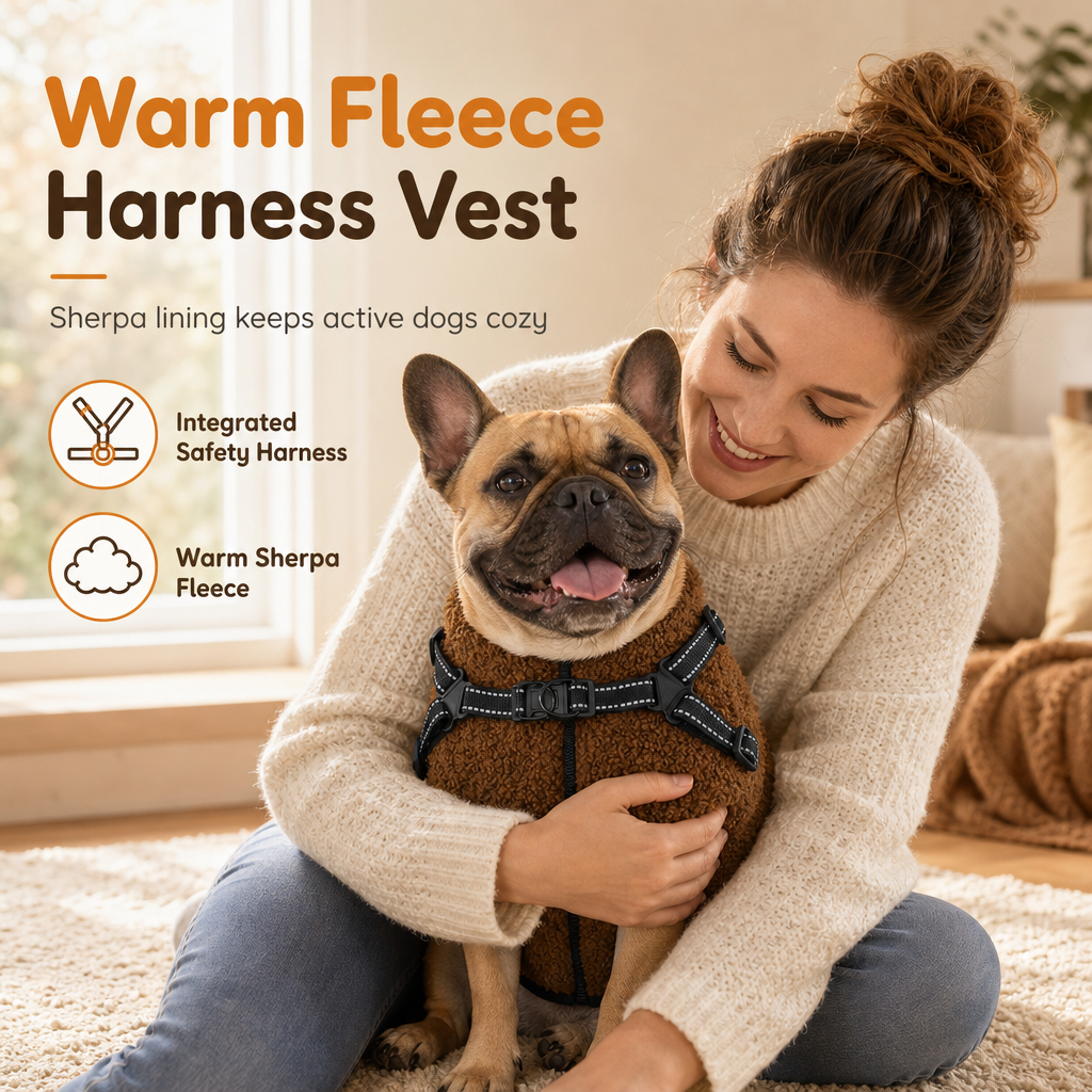 🐶 Wintermantel für Hunde mit integriertem Geschirr – warm, mit Reflektorstreifen, für kleine & mittlere Hunde