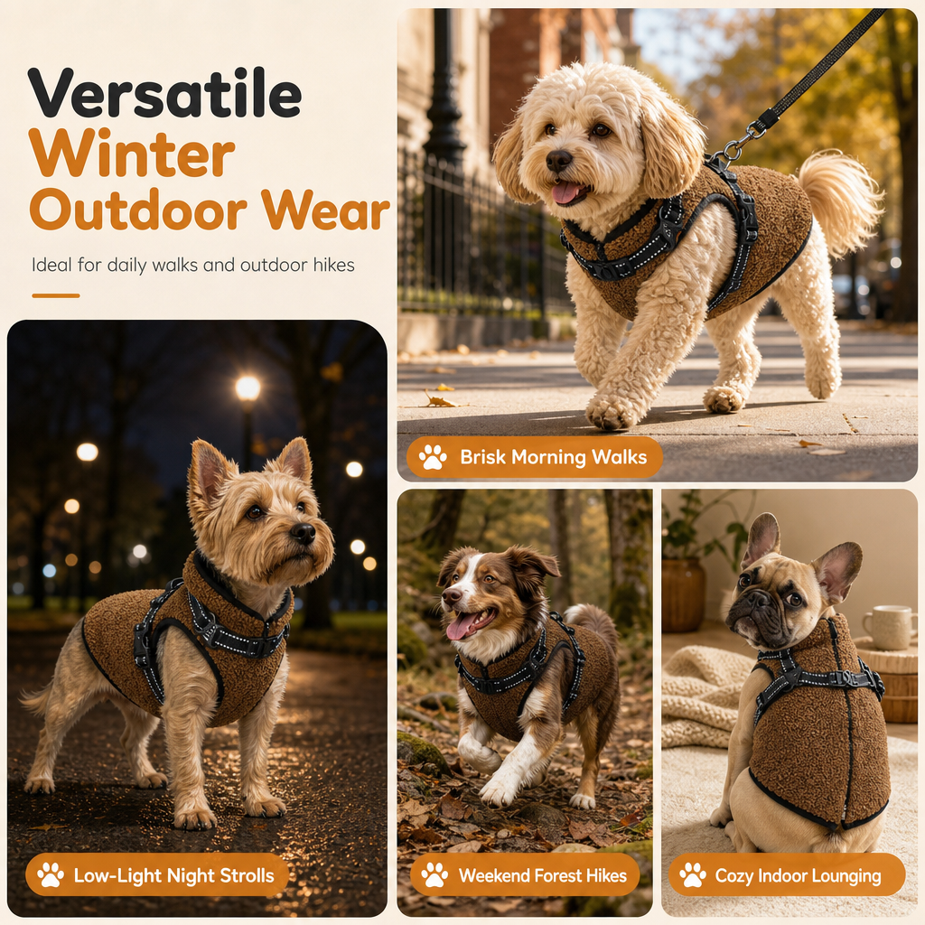 🐶 Wintermantel für Hunde mit integriertem Geschirr – warm, mit Reflektorstreifen, für kleine & mittlere Hunde