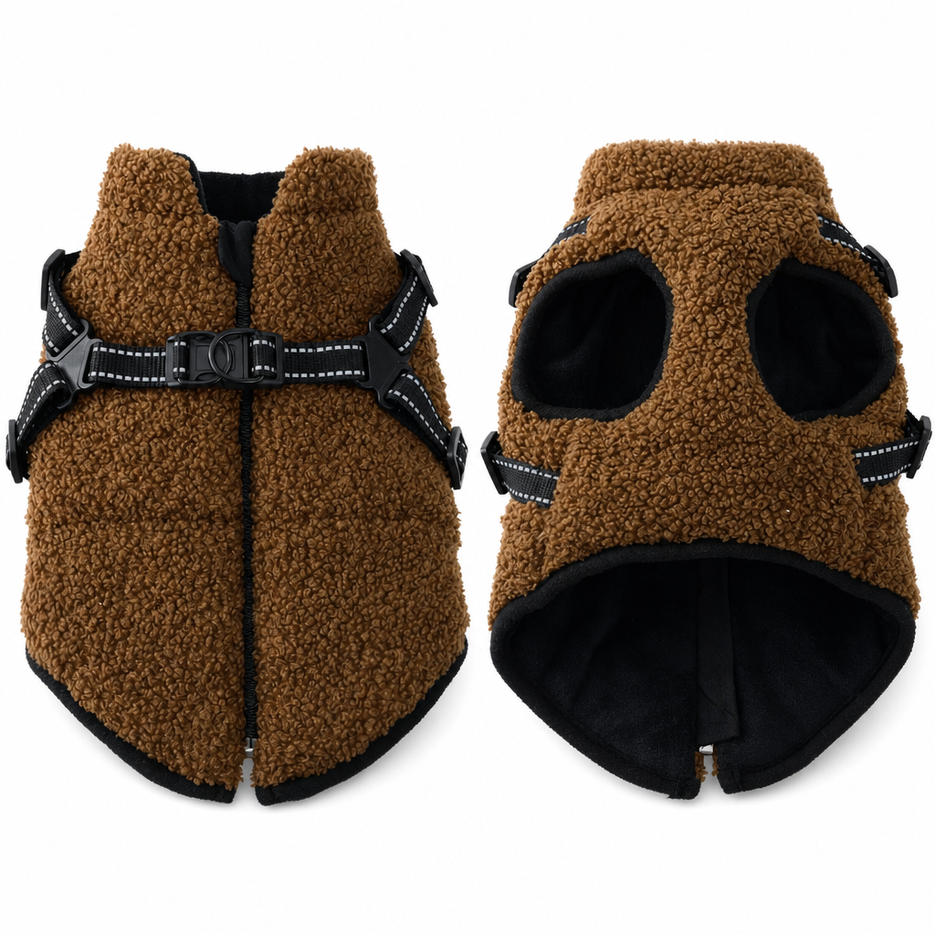 🐶 Wintermantel für Hunde mit integriertem Geschirr – warm, mit Reflektorstreifen, für kleine & mittlere Hunde