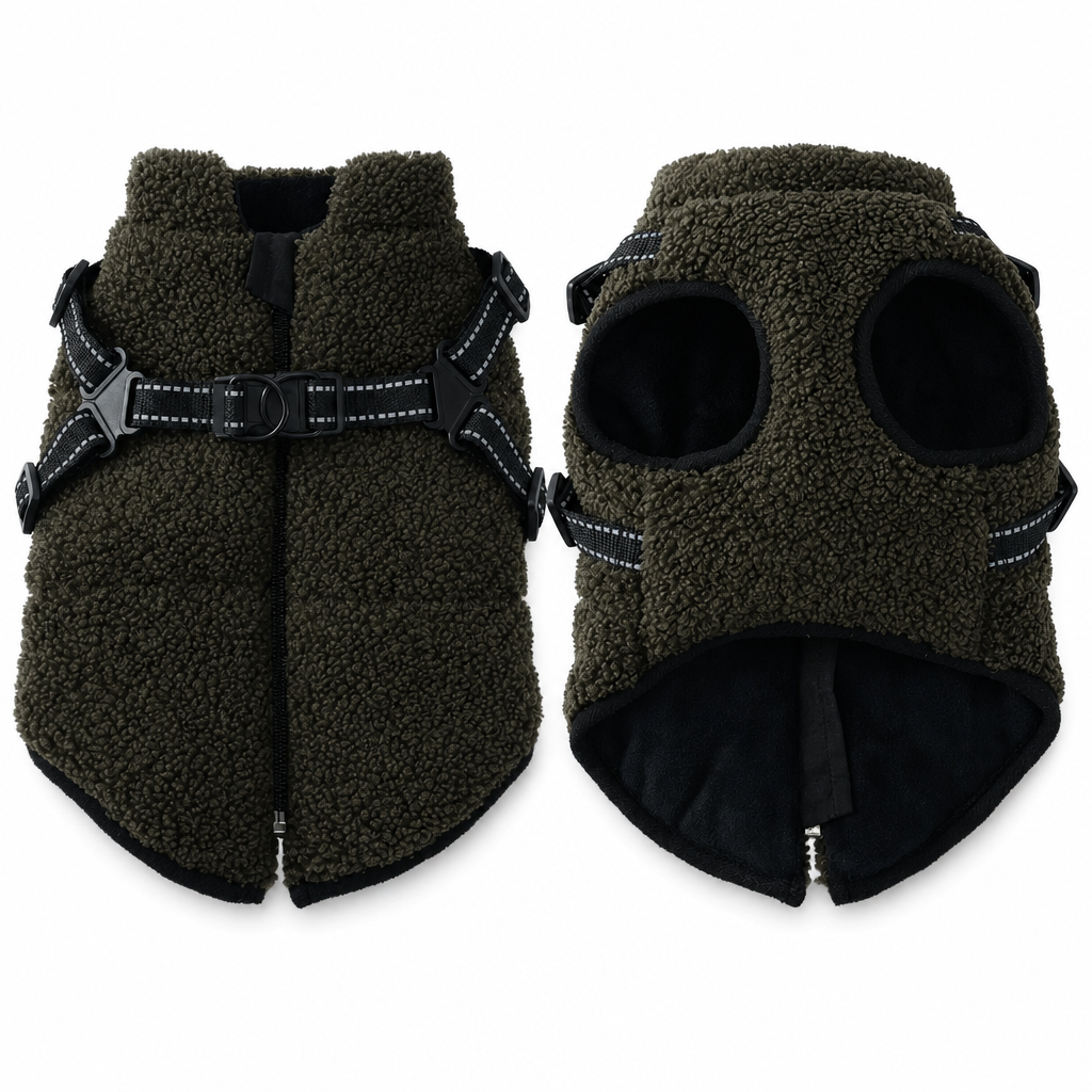 🐶 Wintermantel für Hunde mit integriertem Geschirr – warm, mit Reflektorstreifen, für kleine & mittlere Hunde