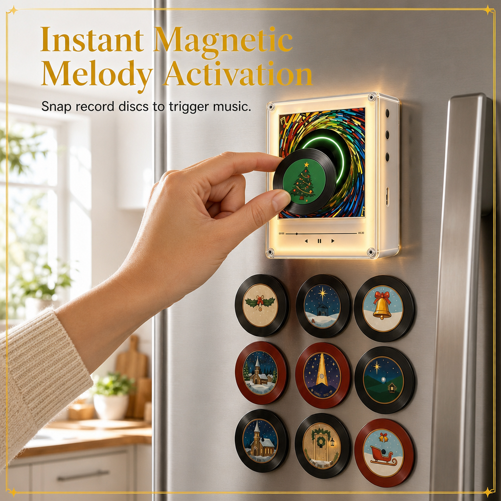 🎄 50% RABATT! 🎶 NFC Musik-Kühlschrankmagnet mit LED & Rotation – personalisierbar für Weihnachten🎁