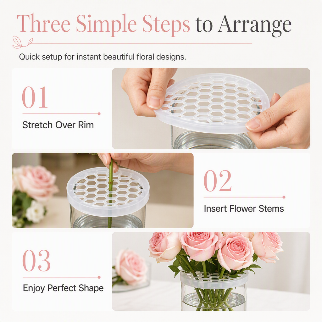 🎁 1+1 GRATIS💐 Silikon-Steckhilfe für Blumen – flexibles Gitter hält Blumen fest an Ort & Stelle, für Vasen & DIY