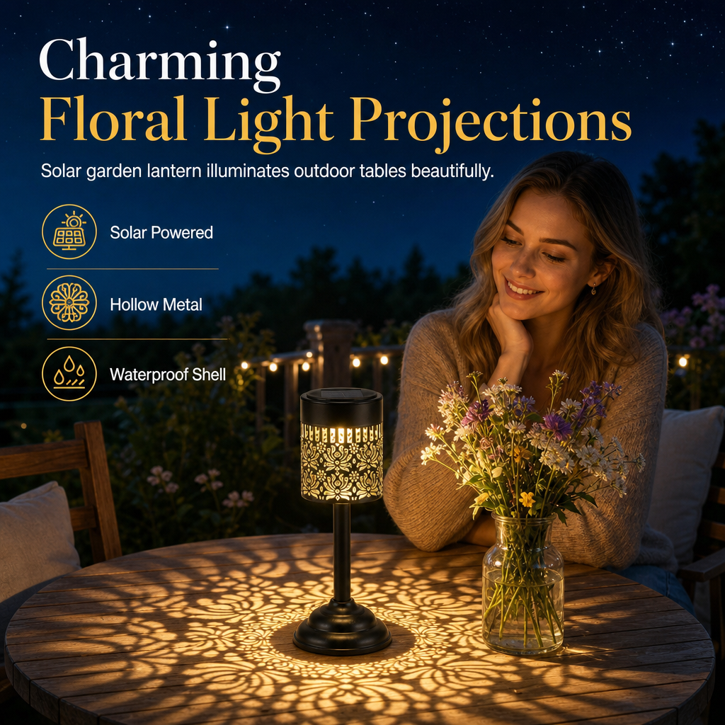 Outdoor Iron Table Lamp Peony Shaped Decorative Atmosphere Light