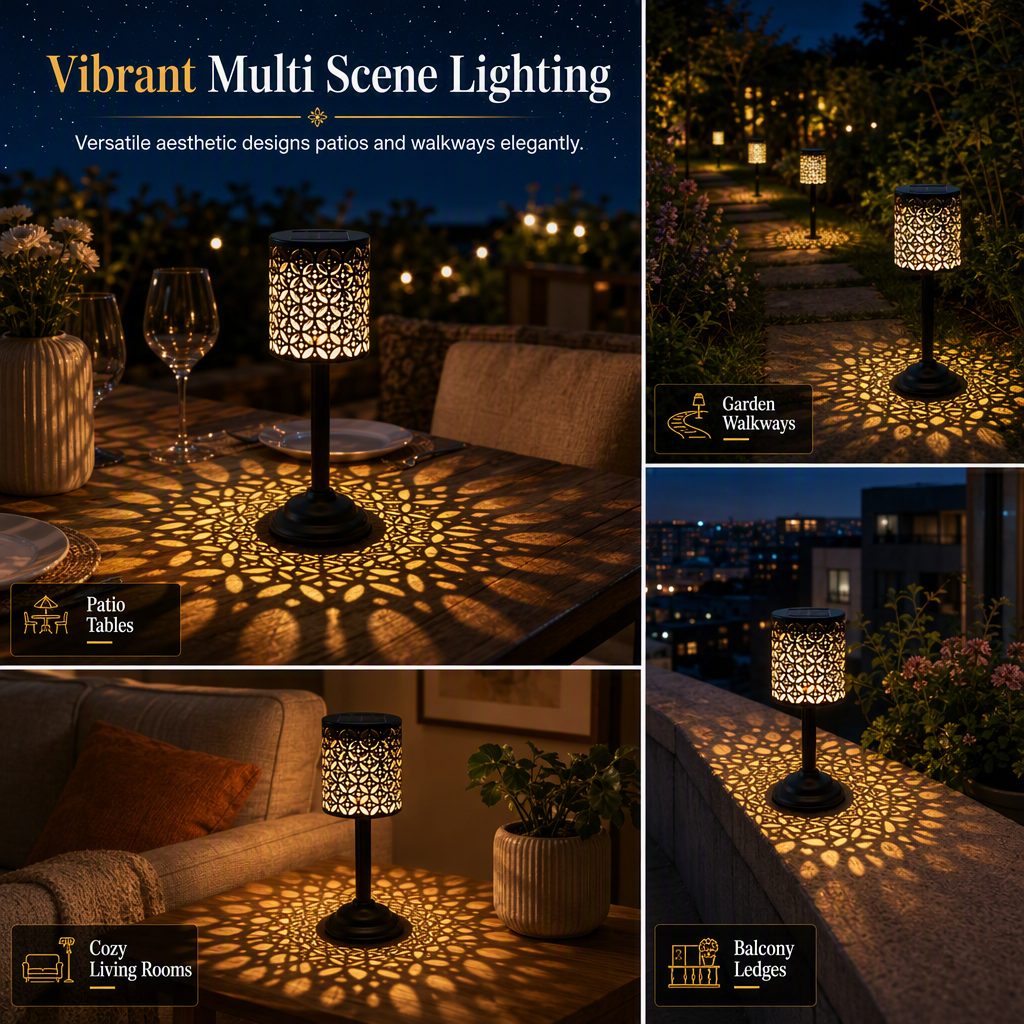 Outdoor Iron Table Lamp Peony Shaped Decorative Atmosphere Light