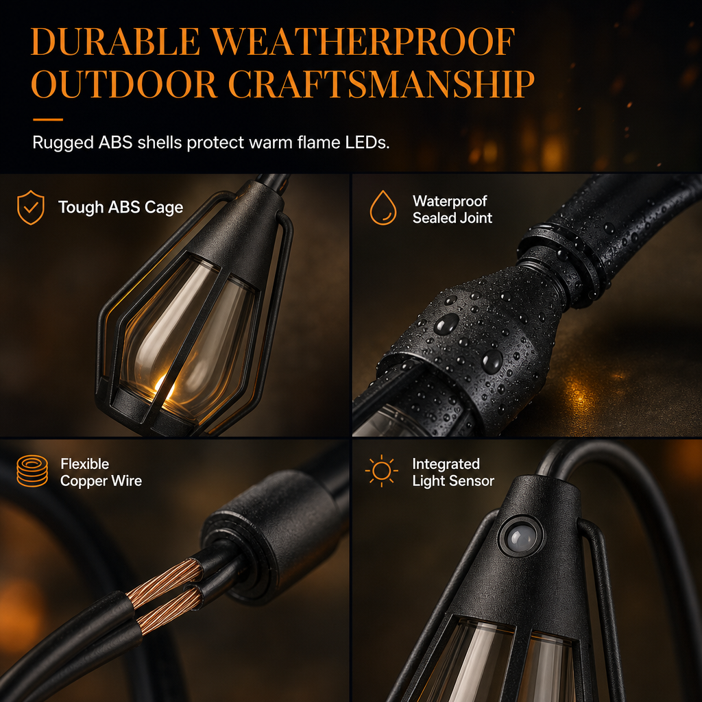 Solar Flame String Lights Outdoor Waterproof Decorative Lighting with Light Sensor for Garden Patio Yard Camping