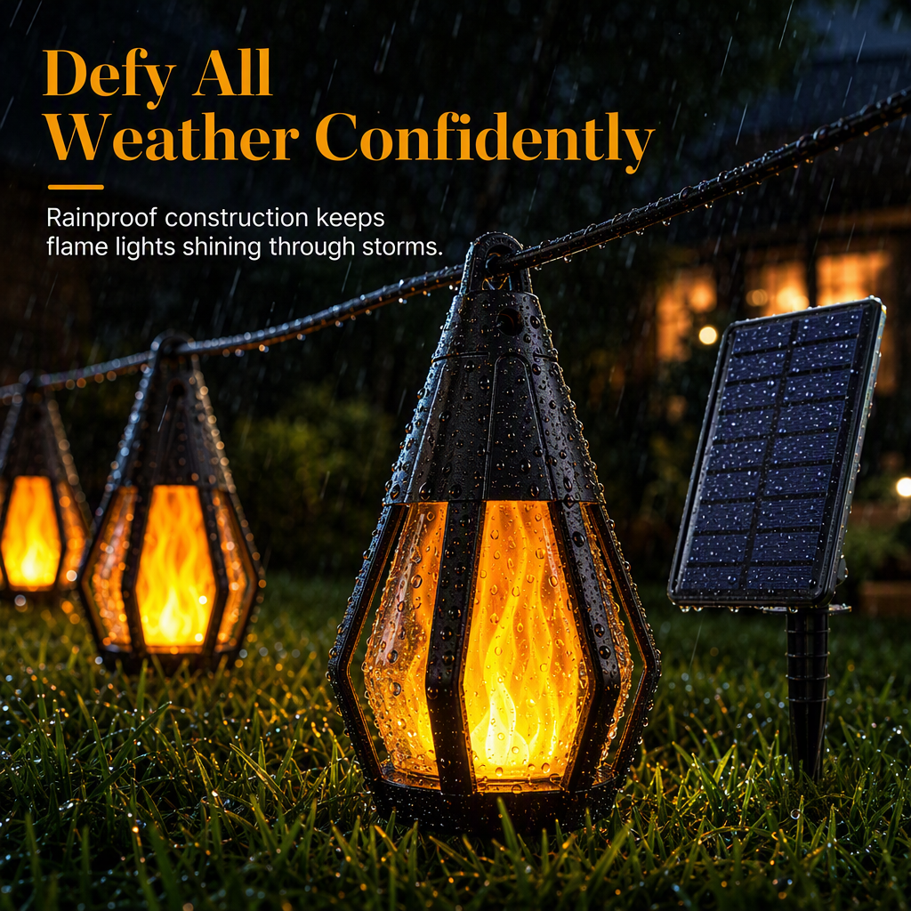 Solar Flame String Lights Outdoor Waterproof Decorative Lighting with Light Sensor for Garden Patio Yard Camping