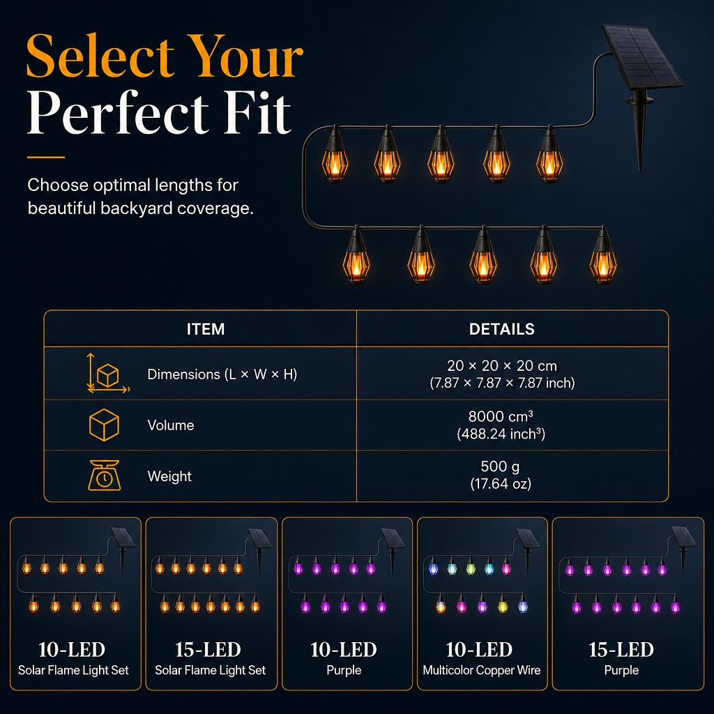 Solar Flame String Lights Outdoor Waterproof Decorative Lighting with Light Sensor for Garden Patio Yard Camping
