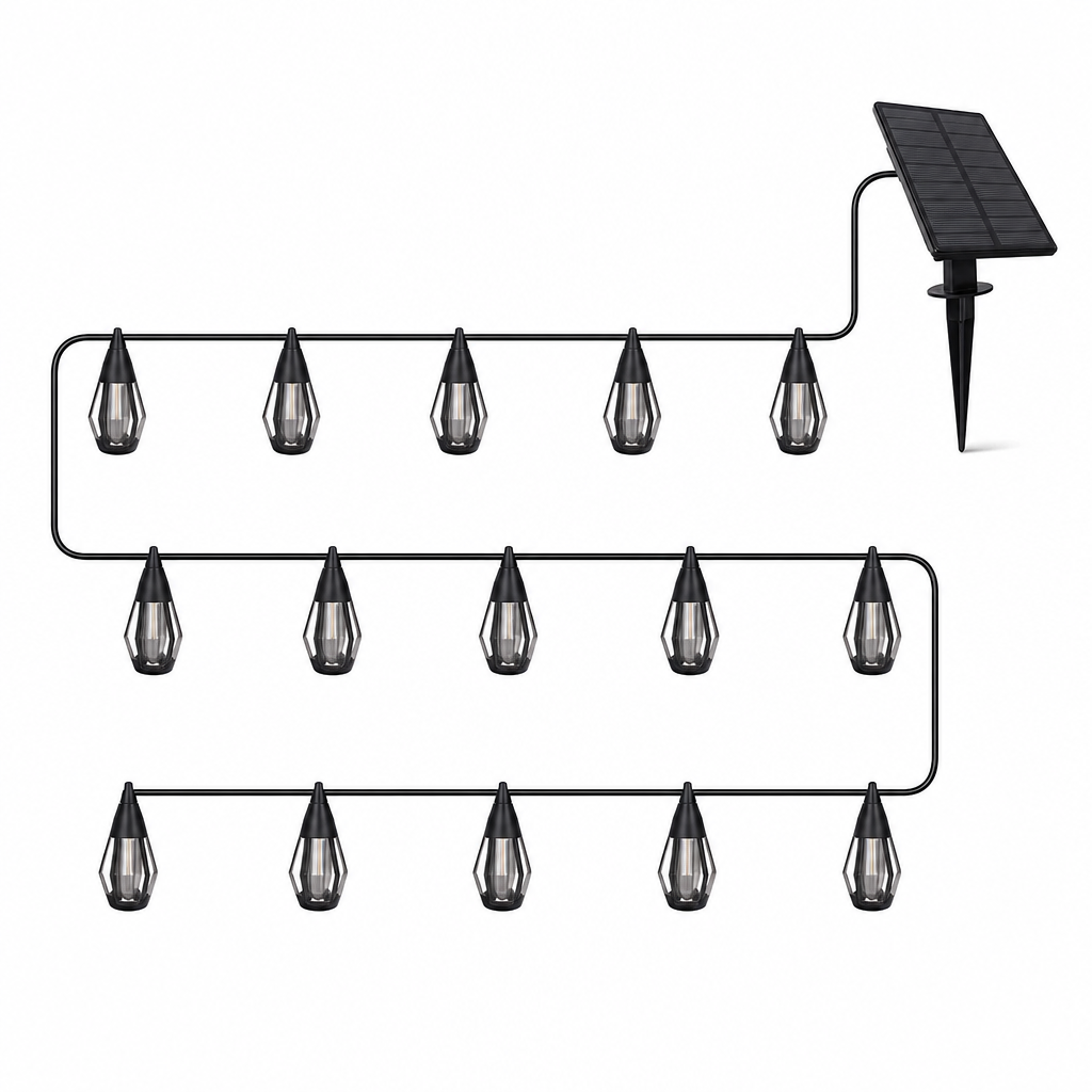 Solar Flame String Lights Outdoor Waterproof Decorative Lighting with Light Sensor for Garden Patio Yard Camping