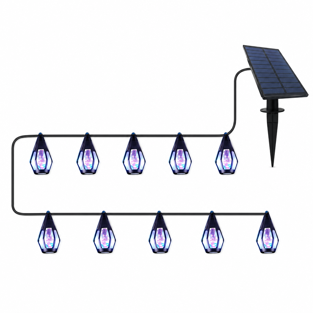 Solar Flame String Lights Outdoor Waterproof Decorative Lighting with Light Sensor for Garden Patio Yard Camping