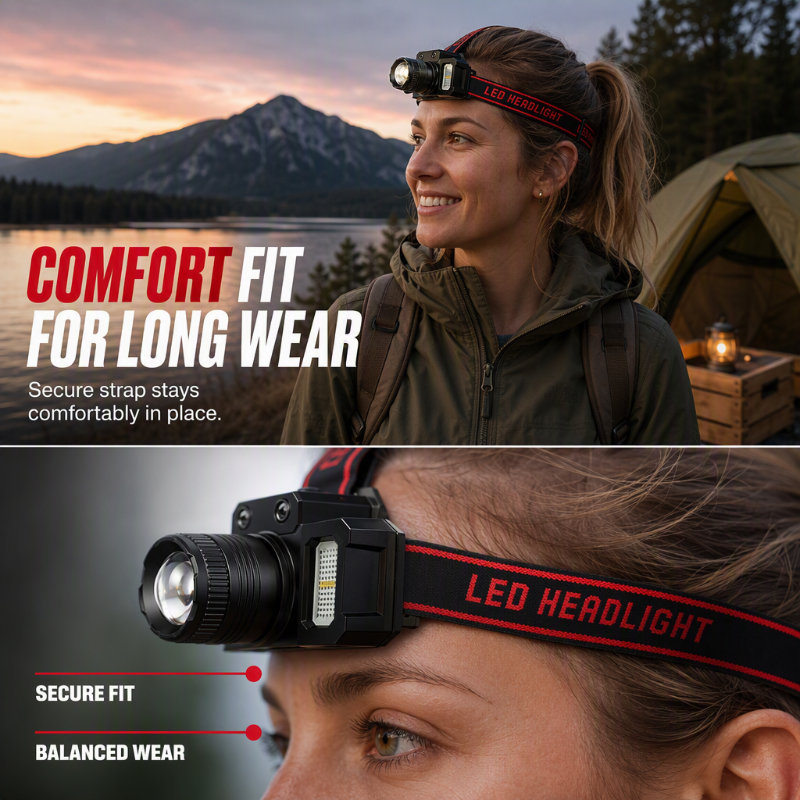 🎣🔦 Wiederaufladbare LED-Stirnlampe mit Bewegungssensor – kabellos & freihändig, ideal für Camping, Angeln & Arbeiten
