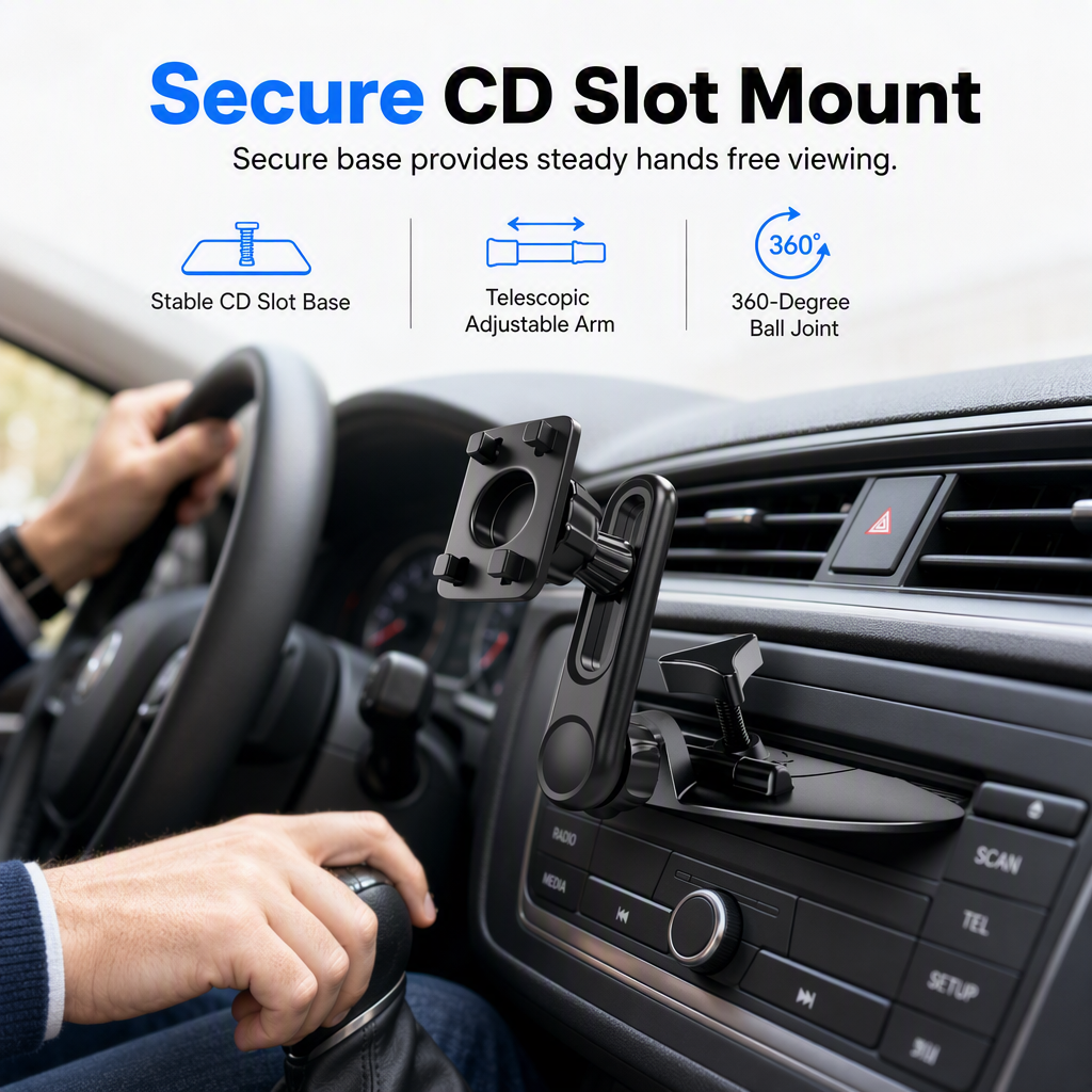 🚗 Kfz-Handyhalterung für CD-Schlitz & Lüftungsgitter – Schwerkraft-Mechanismus, 360° verstellbar, für Navigation