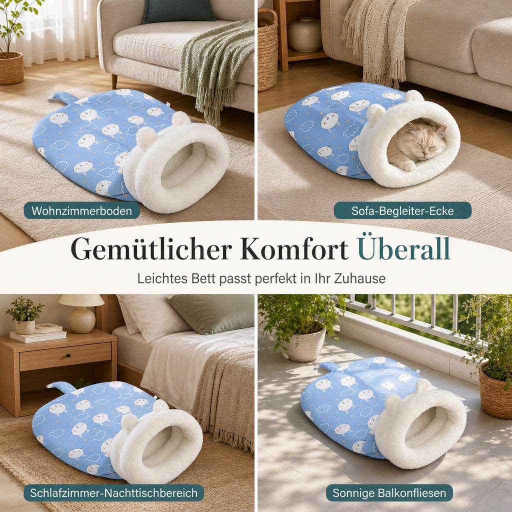 📢📢 JETZT 50 % RABATT!! ⏰Halboffenes warmes Schlafsackbett, weiche Haustierhöhle für tiefen Schlaf mit Decke für Katzen und kleine Hunde