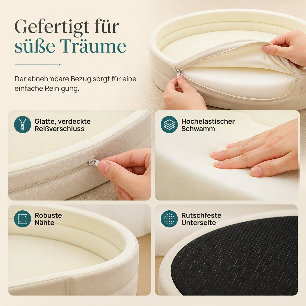 🐾 50% Rabatt – Abnehmbares ovales Haustierbett aus Fleece & Oxford, waschbar & rutschfest für Hunde & Katzen
