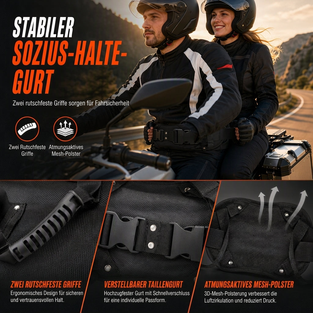 🏍️ 50% Rabatt – Haltegurt für Motorrad-Sozius & Beifahrer, Sicherheitsgriff für ATV & Schneemobil