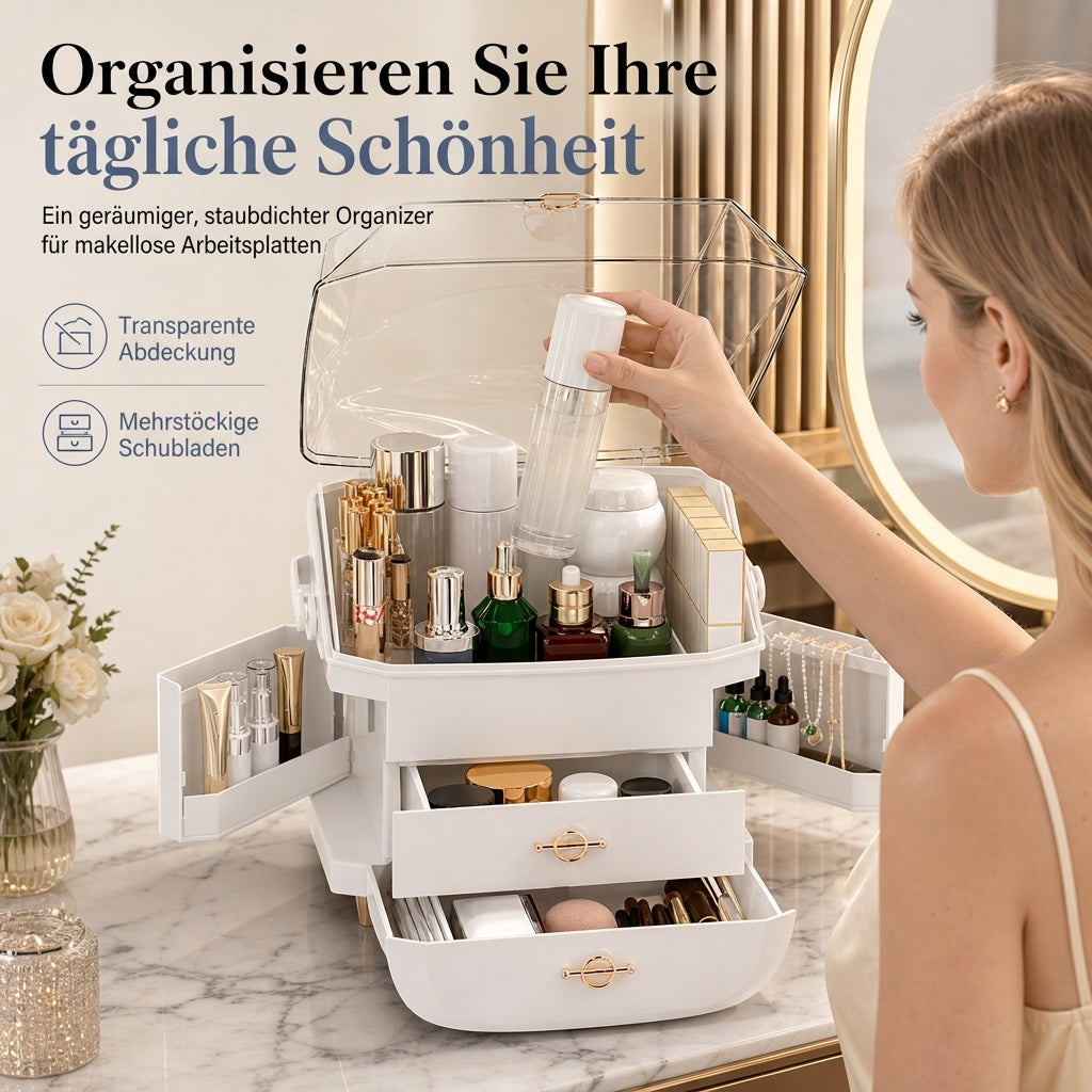 💄 Kosmetik-Organizer für den Schreibtisch – großes Fassungsvermögen, staubdicht & elegant, für Schlafzimmer & Zuhause