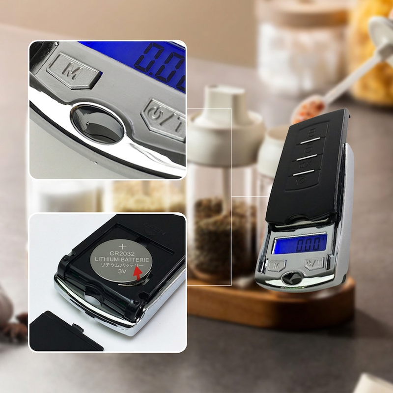 ⚖️🫘 Mini-Taschenwaage im Autoschlüssel-Design – 0,01 g Genauigkeit, ideal für Kaffeebohnen, Gewürze & Barista-Zubehör