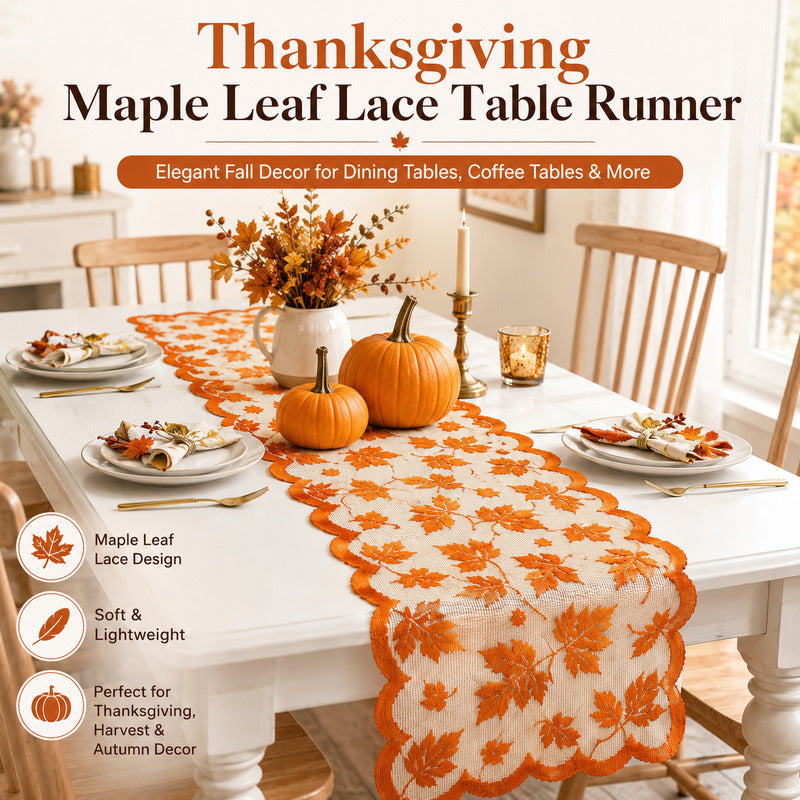 🍁 50% Rabatt 🍽️ Herbstliches Tischset mit Ahornblatt-Spitze, Tischläufer & Platzsets für eine charmante Herbstdeko