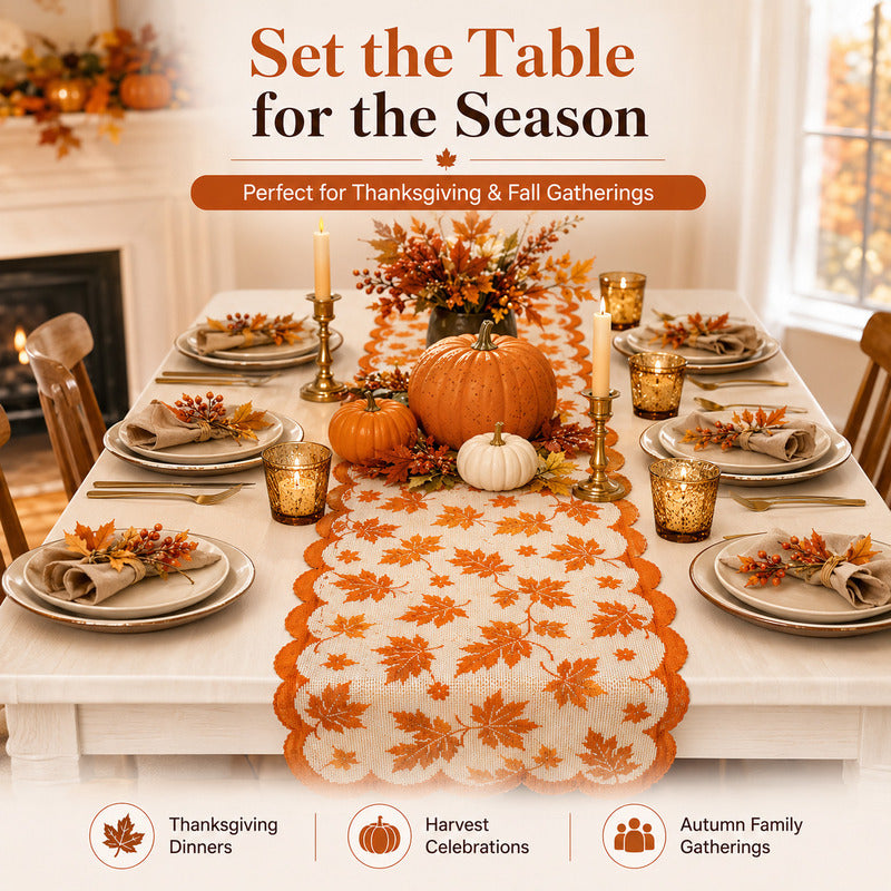 🍁 50% Rabatt 🍽️ Herbstliches Tischset mit Ahornblatt-Spitze, Tischläufer & Platzsets für eine charmante Herbstdeko