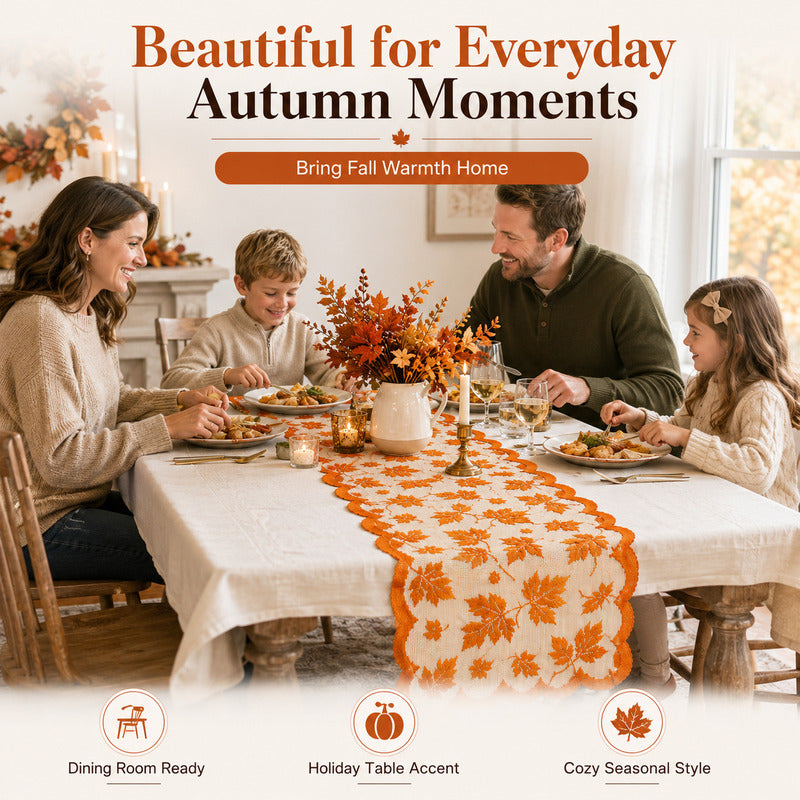 🍁 50% Rabatt 🍽️ Herbstliches Tischset mit Ahornblatt-Spitze, Tischläufer & Platzsets für eine charmante Herbstdeko