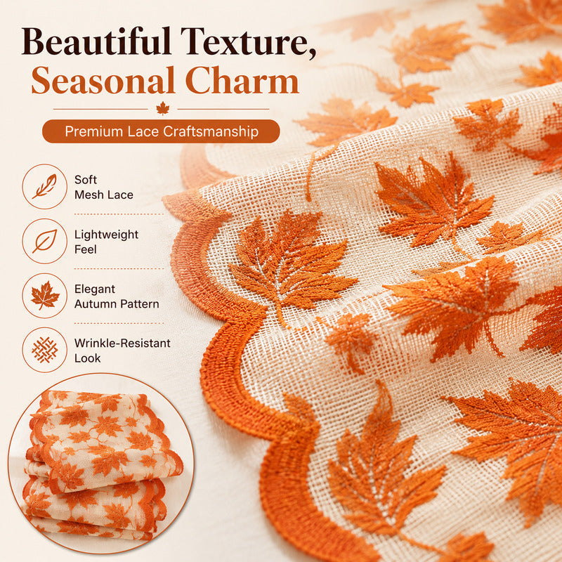 🍁 50% Rabatt 🍽️ Herbstliches Tischset mit Ahornblatt-Spitze, Tischläufer & Platzsets für eine charmante Herbstdeko
