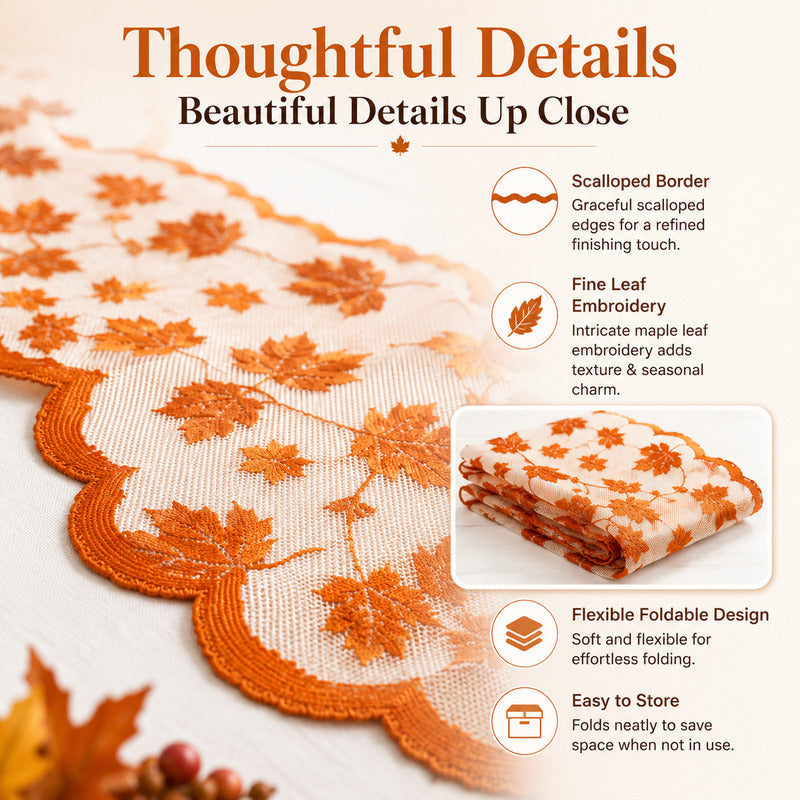 🍁 50% Rabatt 🍽️ Herbstliches Tischset mit Ahornblatt-Spitze, Tischläufer & Platzsets für eine charmante Herbstdeko